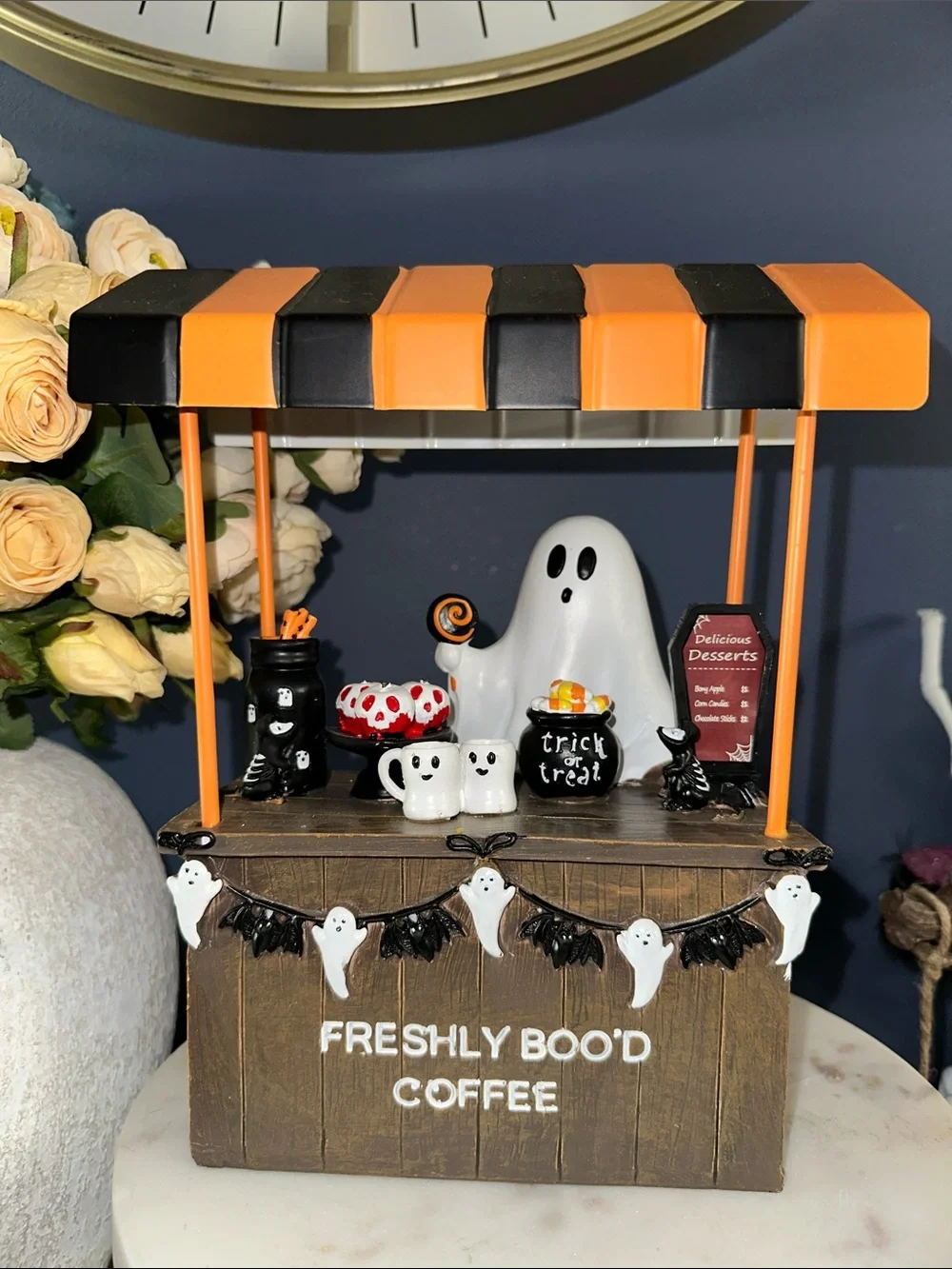 Halloween Ghost Coffee Stand Decoration - Orange & Black ghost cart